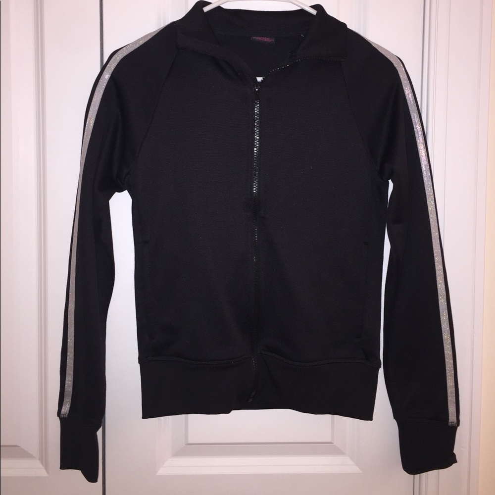 Black and holographic striped sweater zip up